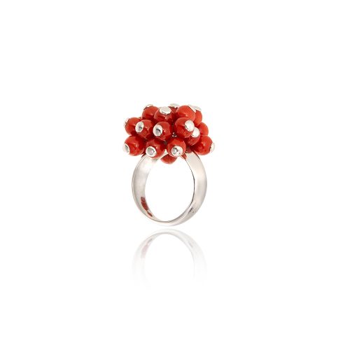 Anello Flamenco con Sfere in Corallo Rosso