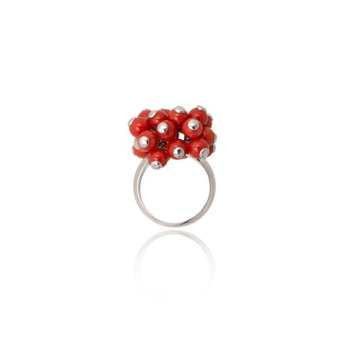 Anello Flamenco con Sfere in Corallo Rosso