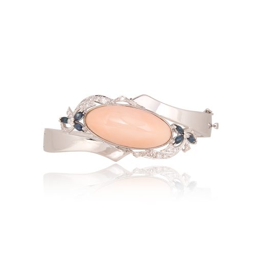 Bracciale Princess in Oro Bianco con Ovale in Corallo Rosa