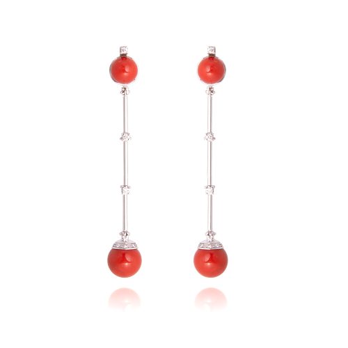Orecchini Chic Lunghi con doppie sfere in Corallo Rosso