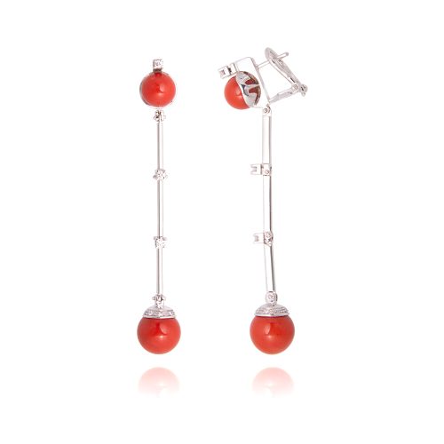 Orecchini Chic Lunghi con doppie sfere in Corallo Rosso