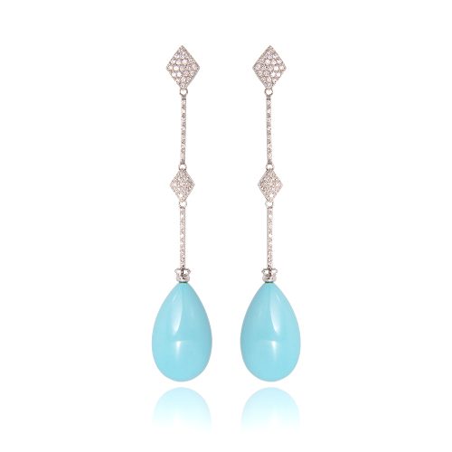 Orecchini Chic con Gocce in Turchese e Cascate di Diamanti