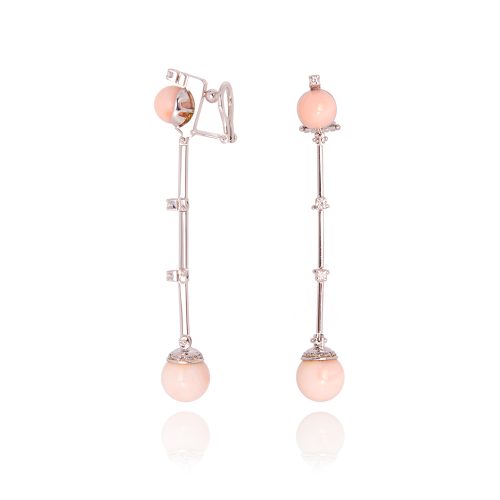 Orecchini Chic Lunghi con doppie sfere in Corallo Rosa
