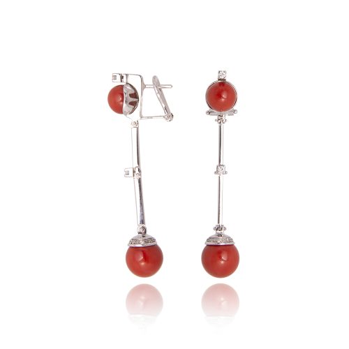Orecchini Chic Medi con sfere in Corallo Rosso