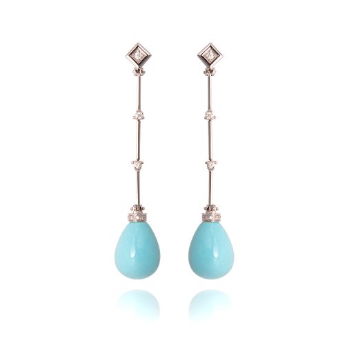 Orecchini Chic Lunghi con Rombi e Perette in Turchese