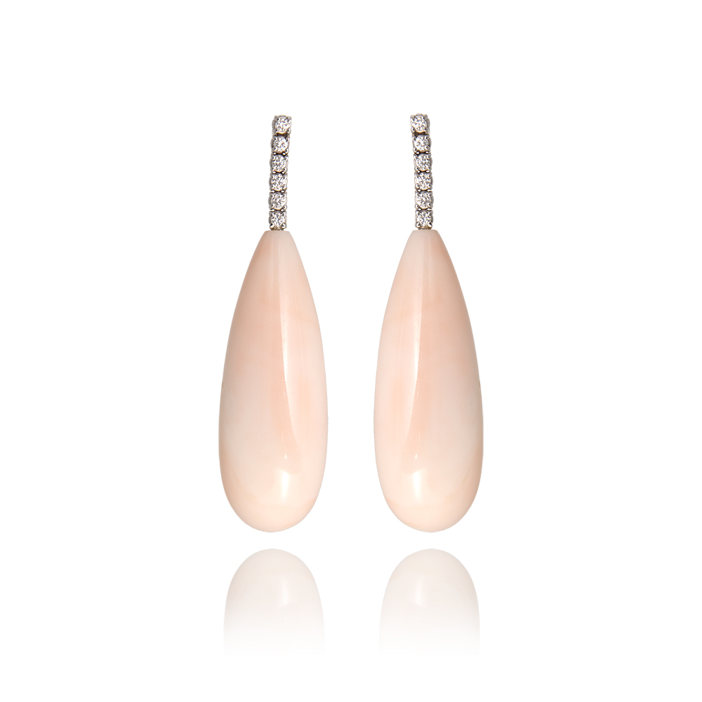 Long Princess Earrings with Pink Coral Drops