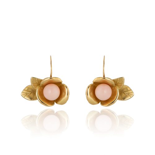 Orecchini Nature a Fiore con Sfere in Corallo Rosa Pacifico