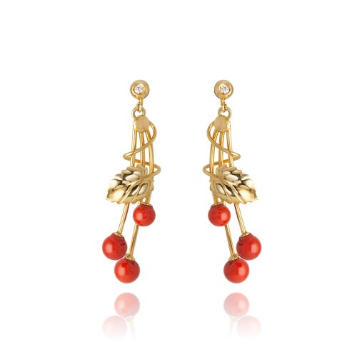 Orecchini Nature con Bacche in Corallo e Foglia Oro